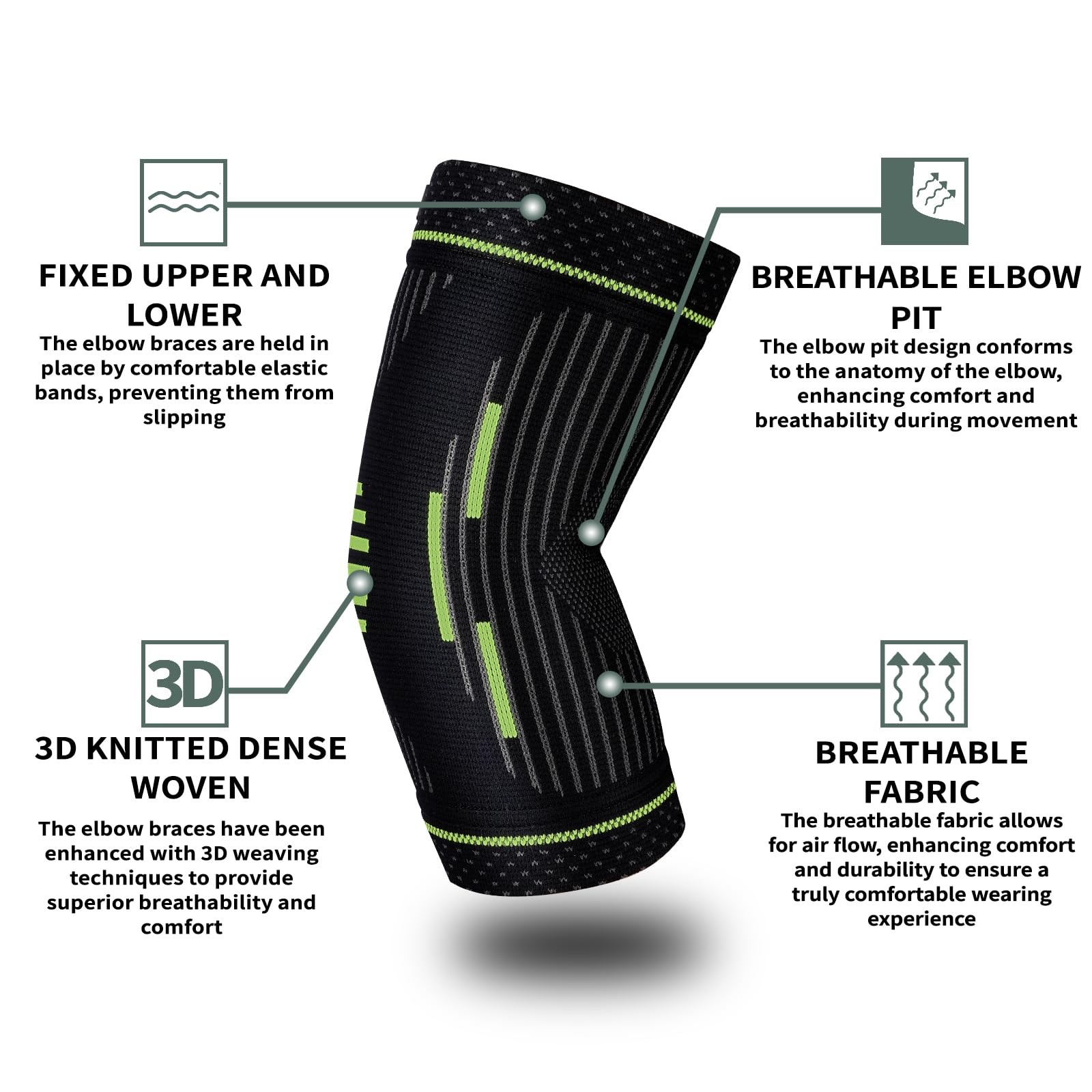 Vlela Elbow Compression Sleeve (1 pair),Elbow Brace for Large, Green&Black