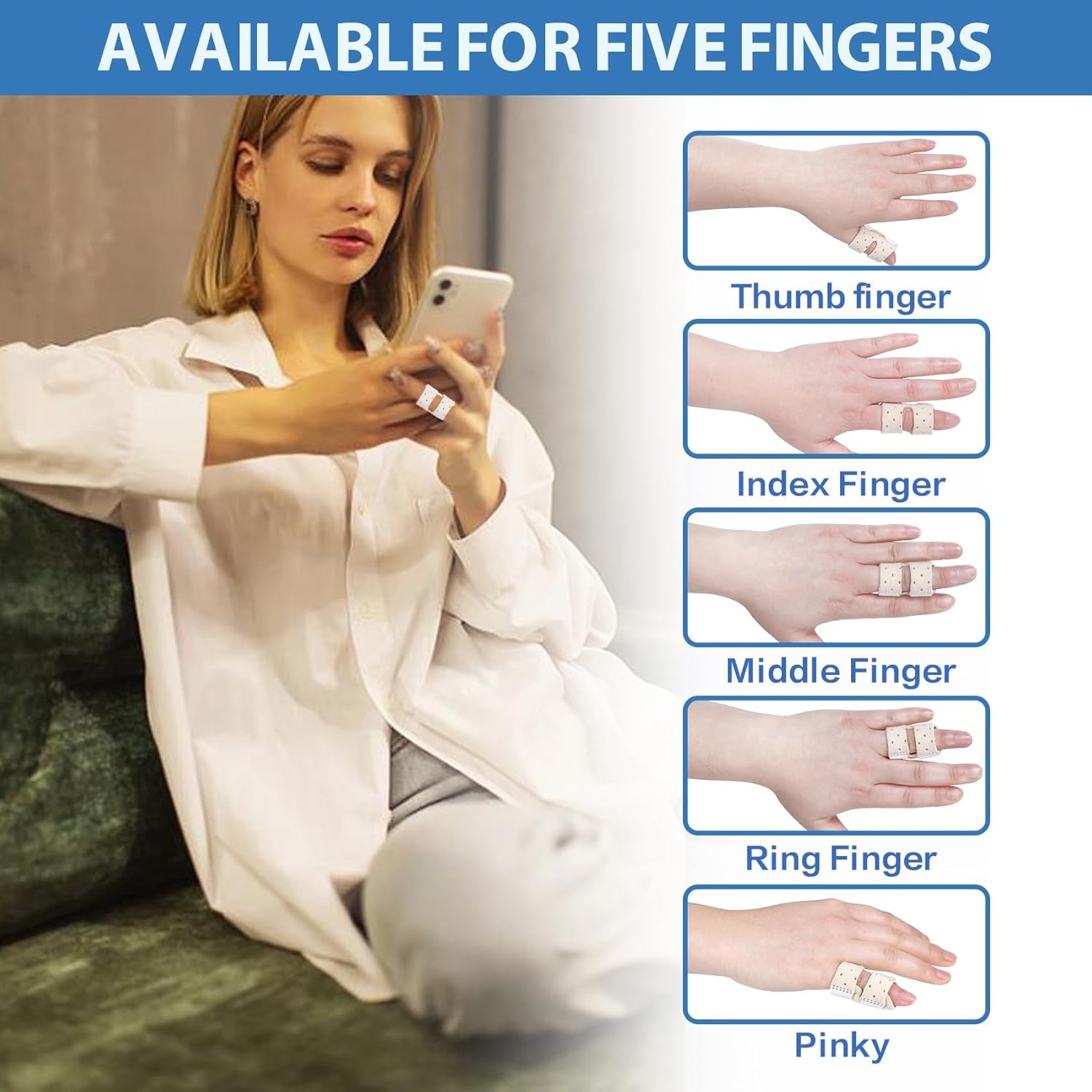 5 PCS Breathable Trigger Finger Splint, Adjustable One Size, Beige