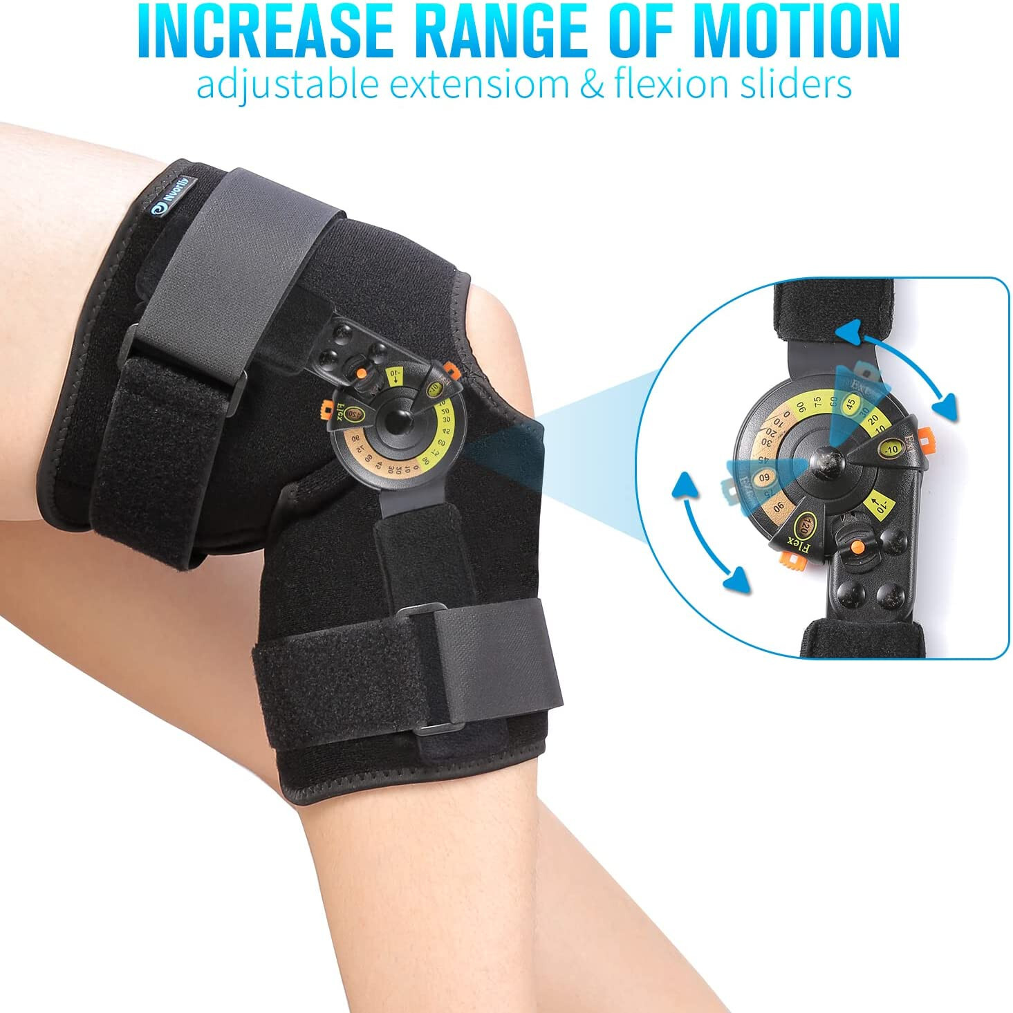 NVORLIY Hinged Orthopedic ROM Knee Brace. Side Stabilizers. LOCKS. UNISEX. Small