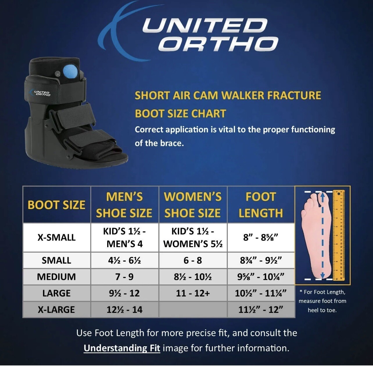 United Ortho Short Air Cam Walker Unisex Adults Black Fracture Boots Size XL