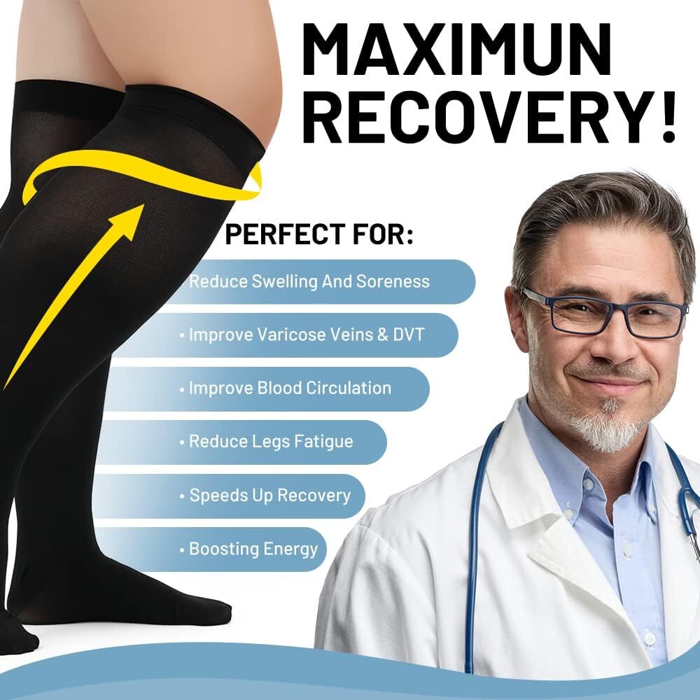 Compression Socks Wide Calf for Swelling Pain Edema Recovery Nursing, 4X-Large