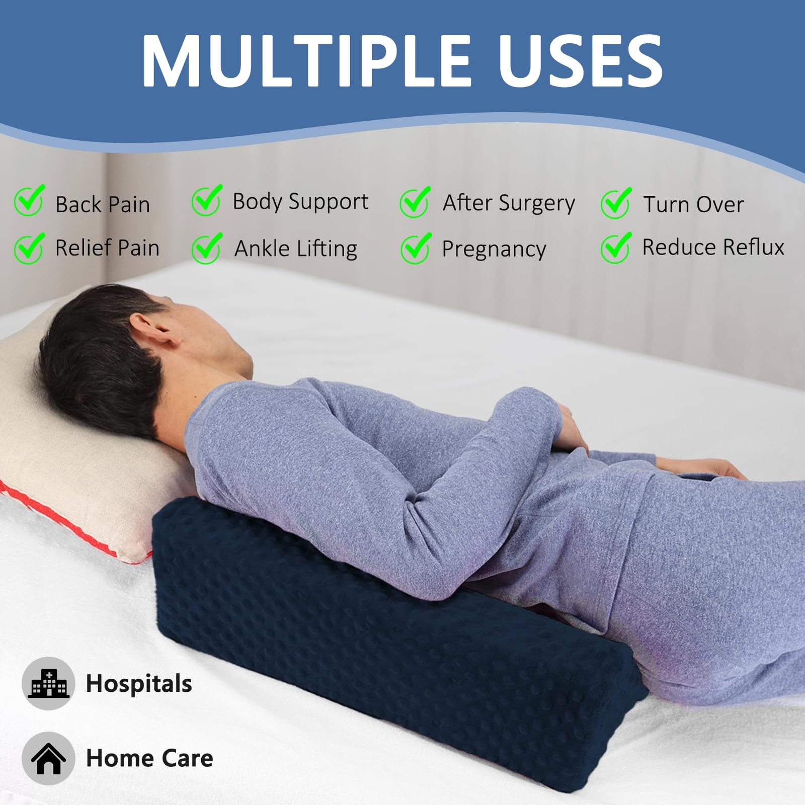 Jacobable Wedge Pillow for Side Sleeping, Body Positioning Foam Dark Blue