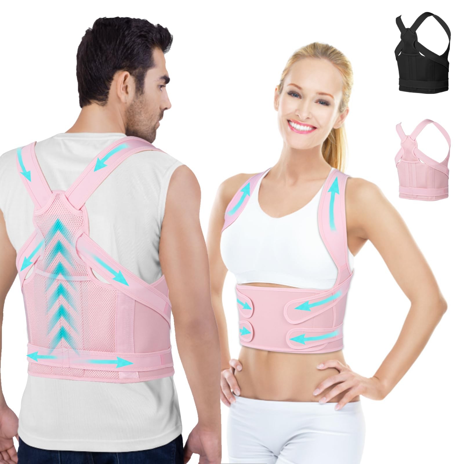 Posture Corrector for Women and Men,4 In 1 Adjustable Full Back Large, Pink