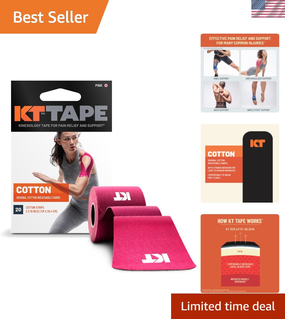 Cotton 10” Precut Elastic Tape – 20 Count for Joint & Muscle Support