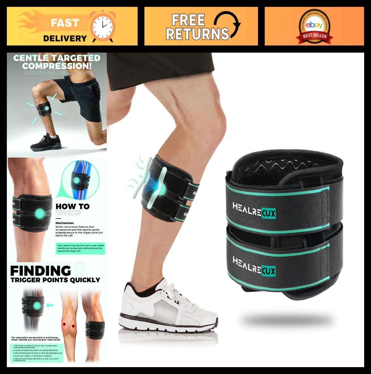 Sciatica Pain Relief Knee Brace with Compression Pads for Lower Back & Hip Suppo