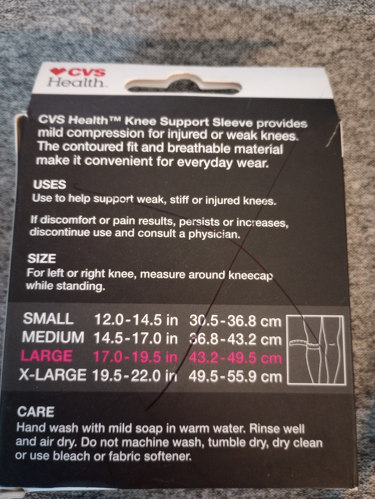 CVS knee Mild Compression Support Sleeve Size Large