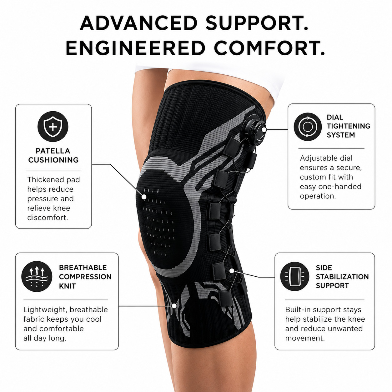 Adjustable Compression Knee Brace Patella Stabilizer Meniscus Support Large