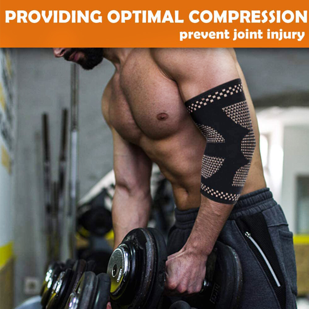 Copper Elbow Compression Sleeve Brace Arm Joint Tendonitis Arthritis Tennis Gyms
