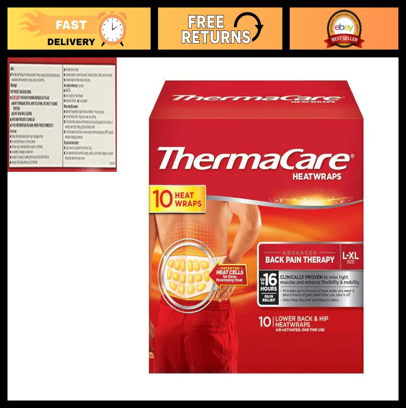 Heat Wraps for Lower Back & Hip Pain Relief, L-XL, Special Pack of 10 – Fast Rel