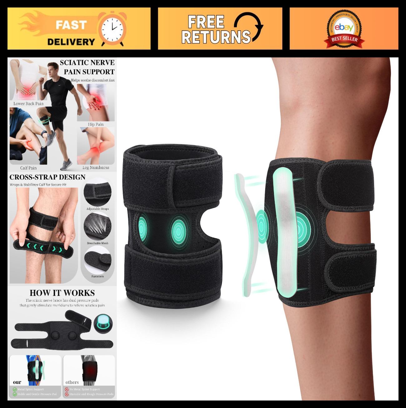 Sciatica Pain Relief Devices – Knee & Calf Brace for Sciatic Nerve Support
