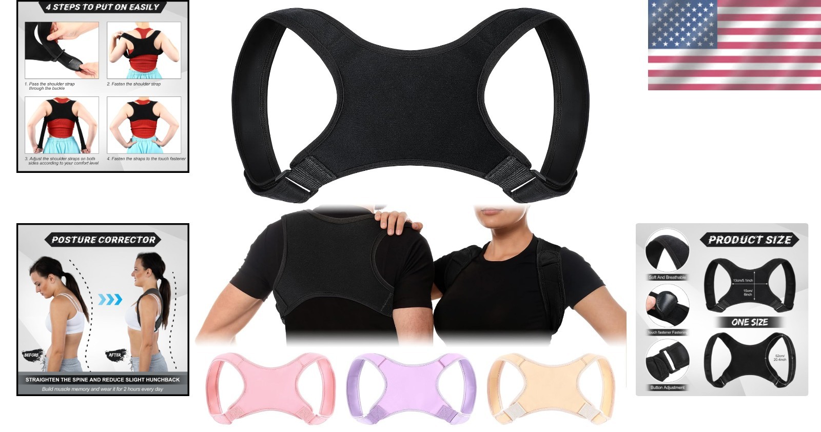 Adjustable Unisex Posture Corrector – Discreet Black Back Brace for Pain Relief