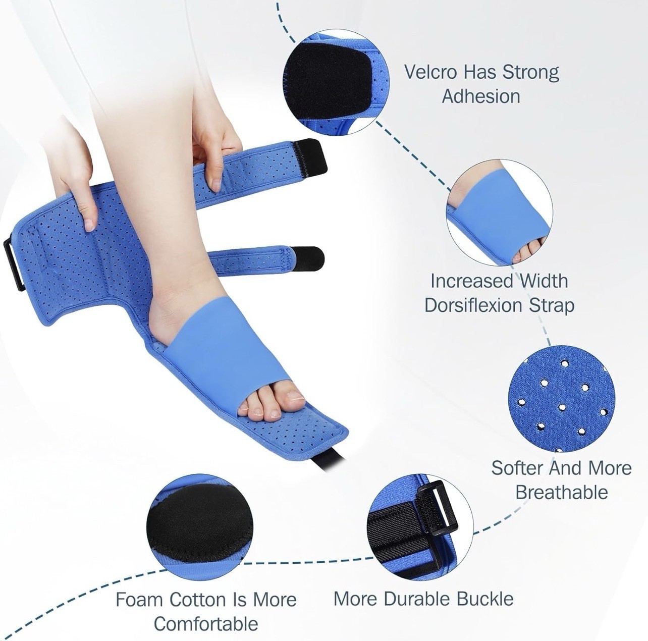 KTSAY Upgrade Plantar Fasciitis Night Splint & Relief Brace with small, Blue