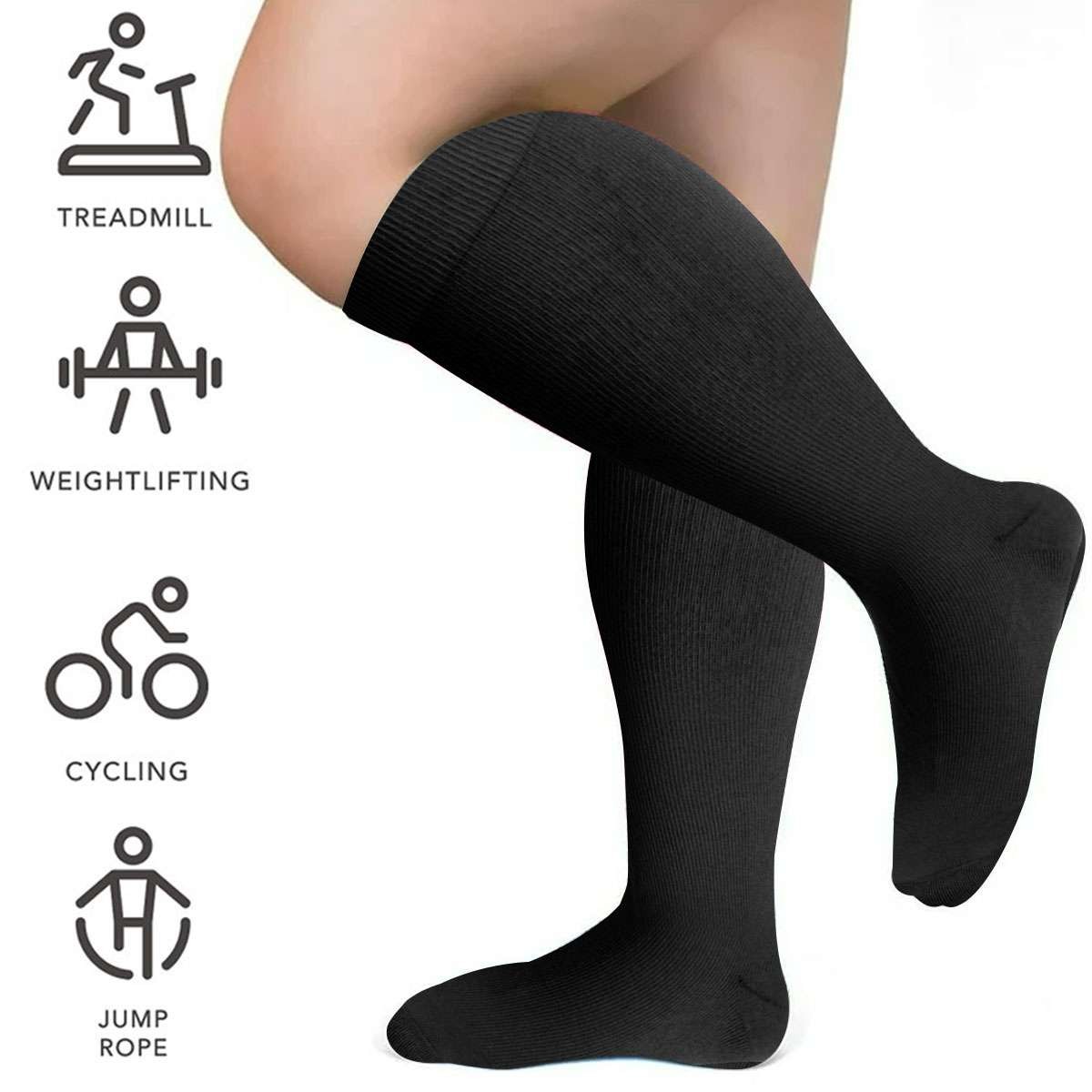 1-3Pair Unisex Plus Size Wide Calf Compression Socks 15-20mmHg Knee High Support