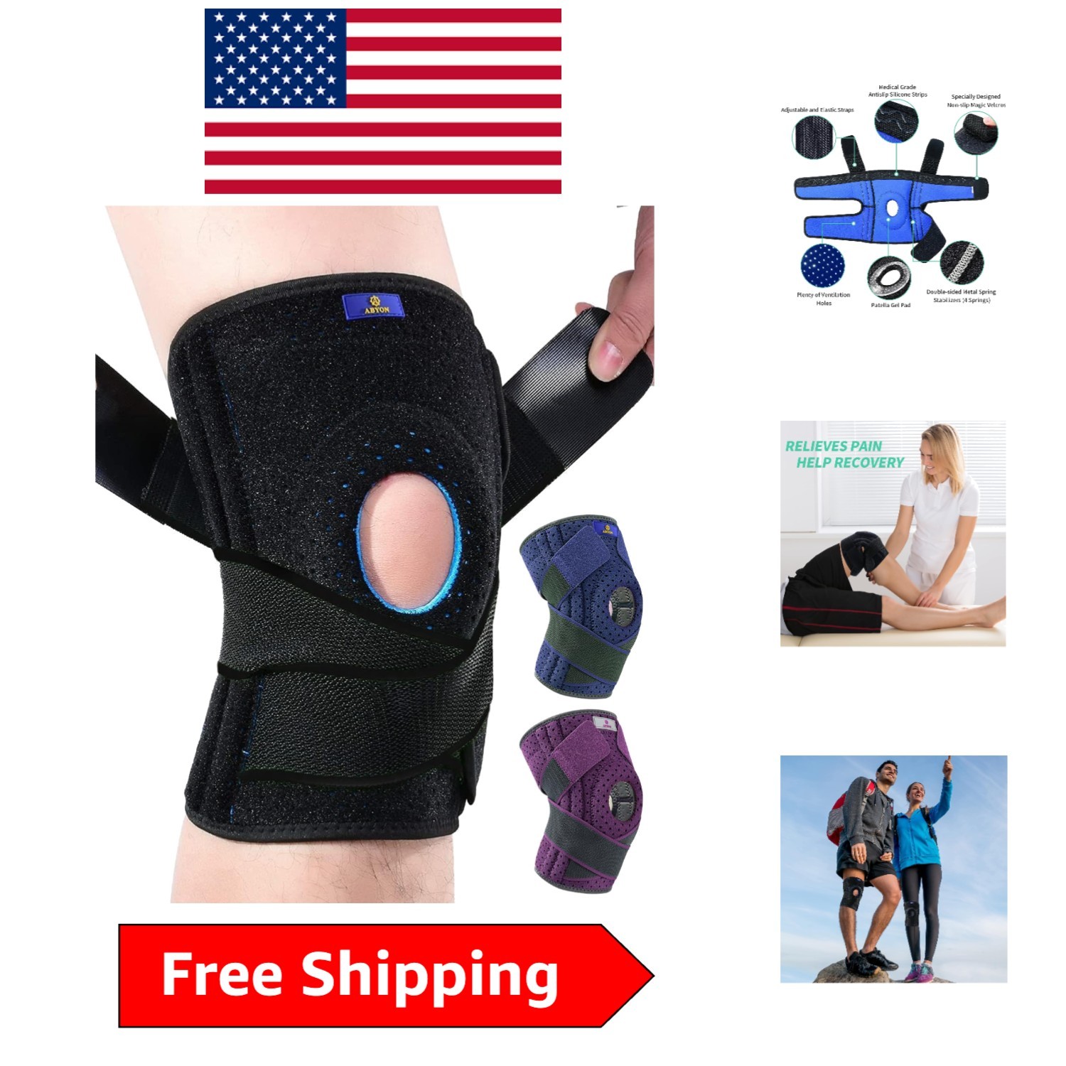 Dual Stabilizers Knee Brace with Compression Straps for Complete Knee Support