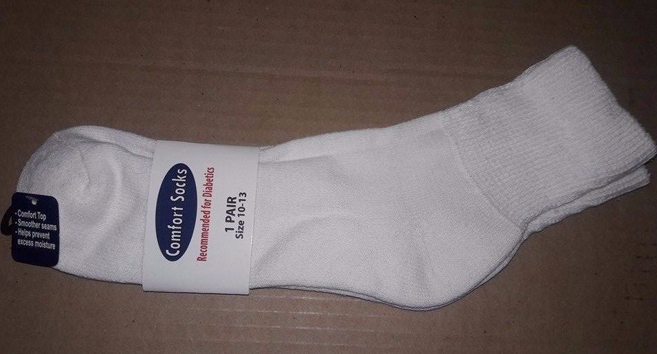 Diabetic Comfort Socks White Ankle Length Sock Support Size 10-13 Unisex NWT