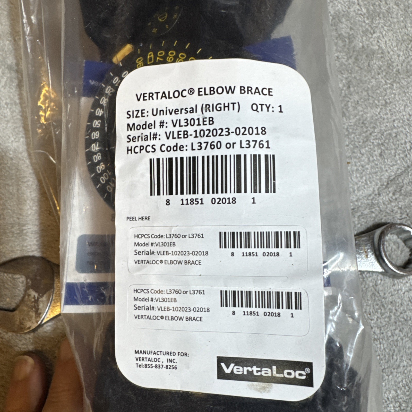 VertaLoc Hinged ROM Elbow Brace Support (VL301EB) Universal (HCPCS L3761) Right