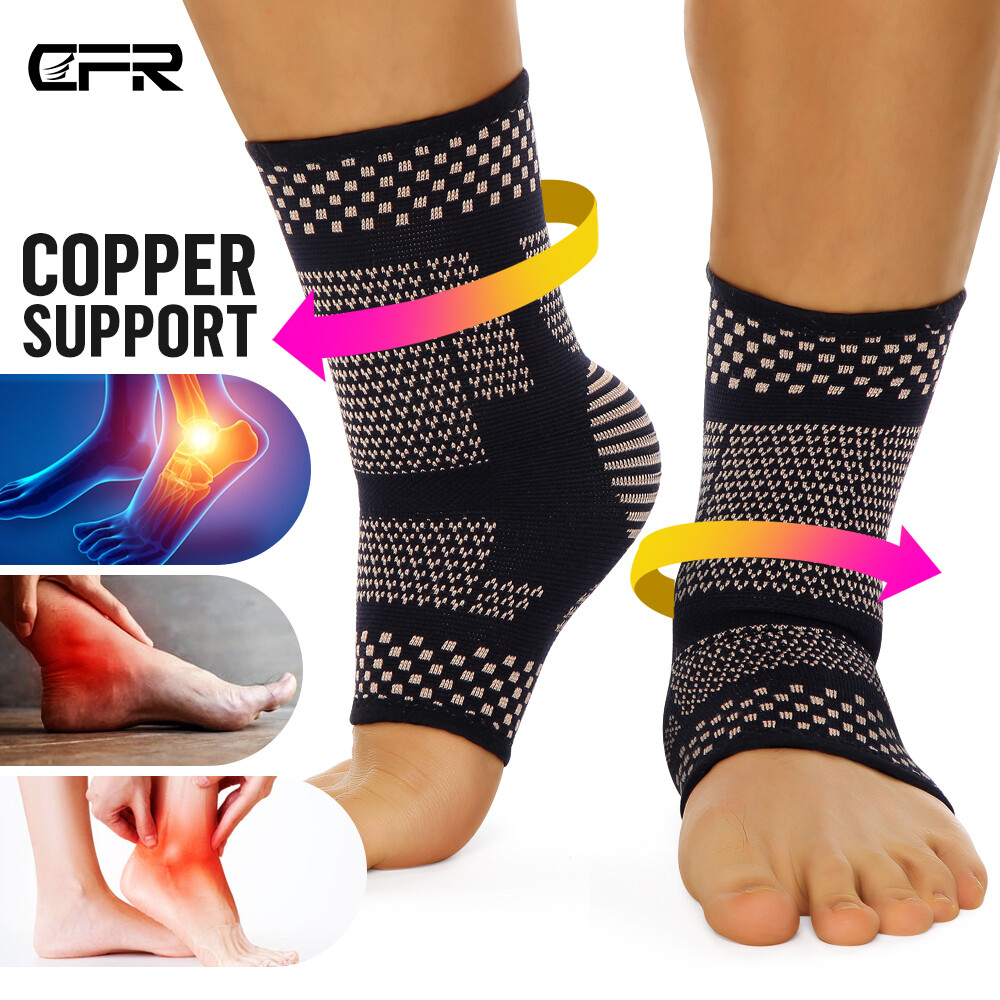 Copper Ankle Support Brace Compression Sleeve Foot Pain Relief Jogging Sprain HG