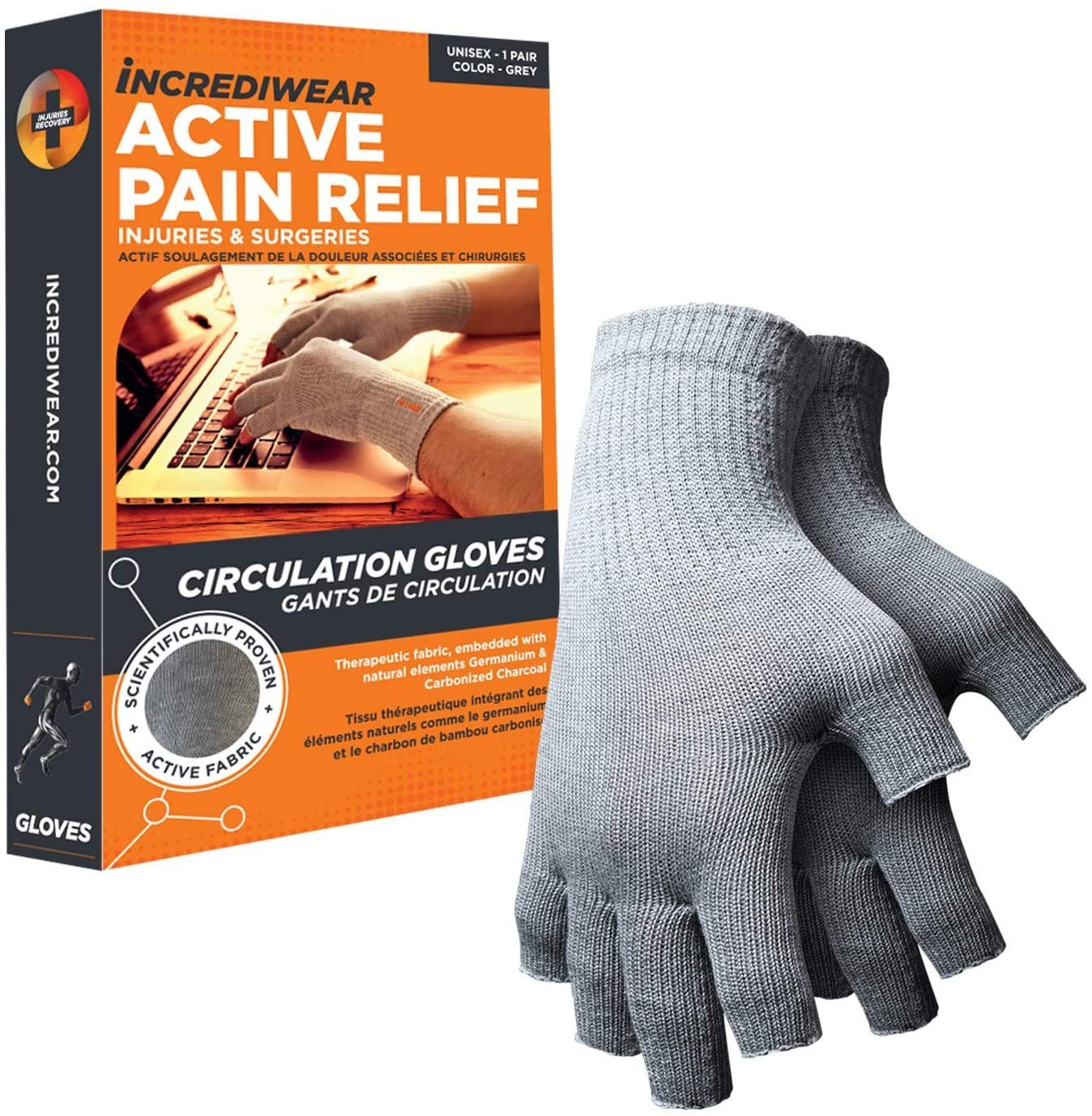 Fingerless Circulation Gloves Arthritis Gloves (Grey,Large)