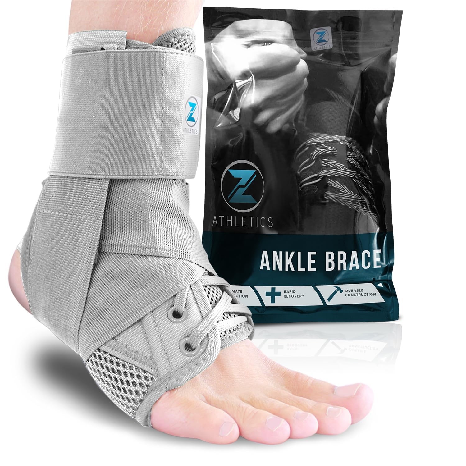 Z ATHLETICS Zenith Ankle Brace, Lace Up Adjustable Support – for Small, Grey