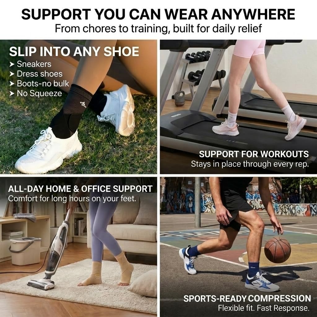 Ankle Brace for Men & Women – Adjustable Compression Sleeve with Wrap, Ion-Ma…