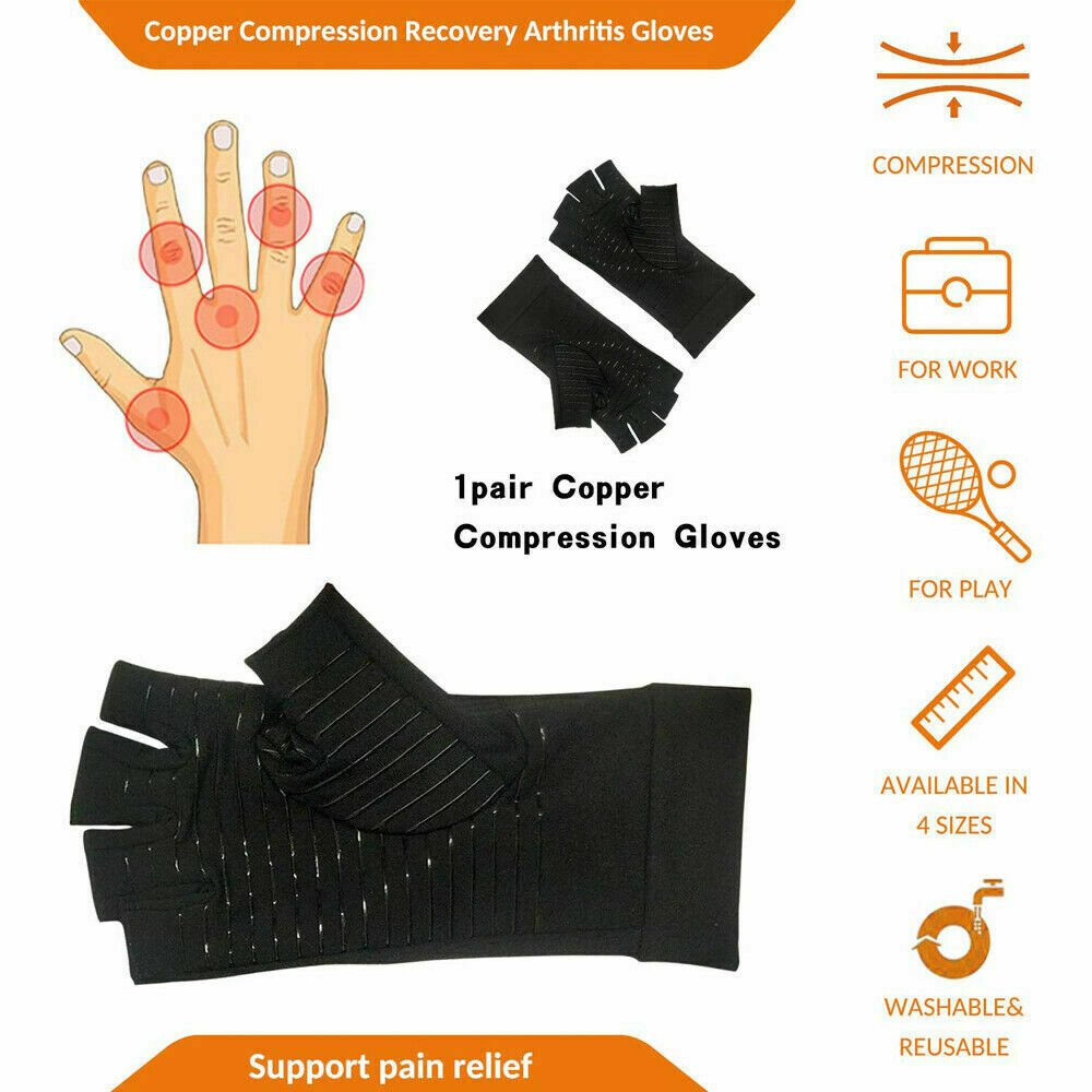 Copper Anti Arthritis Compression Gloves Wrist Support Hand Pain Relief Therapy