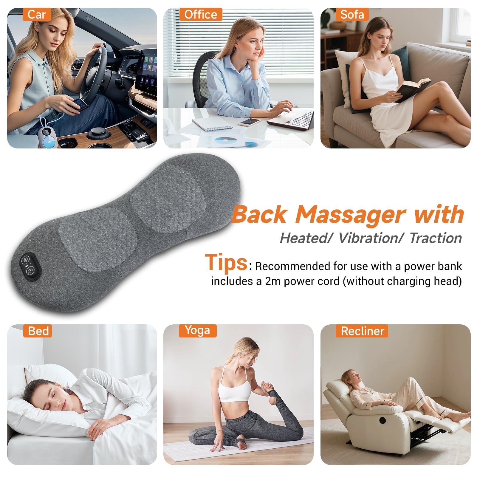3-in-1 Electric Lumbar Support Pillow with Adjustable Height for Bed and Chai…