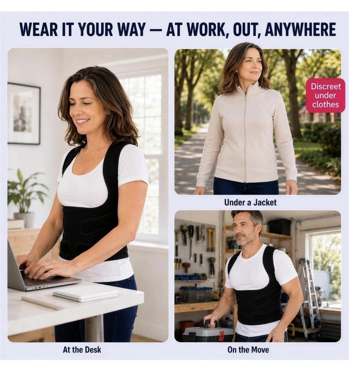 Fit Geno Back Brace Posture Corrector-Women&Men, Shoulder Straightener XS-S