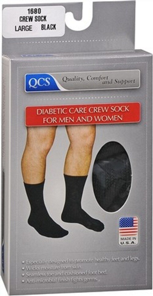 QCS Diabetic Care Crew Socks Unisex (Black) Large