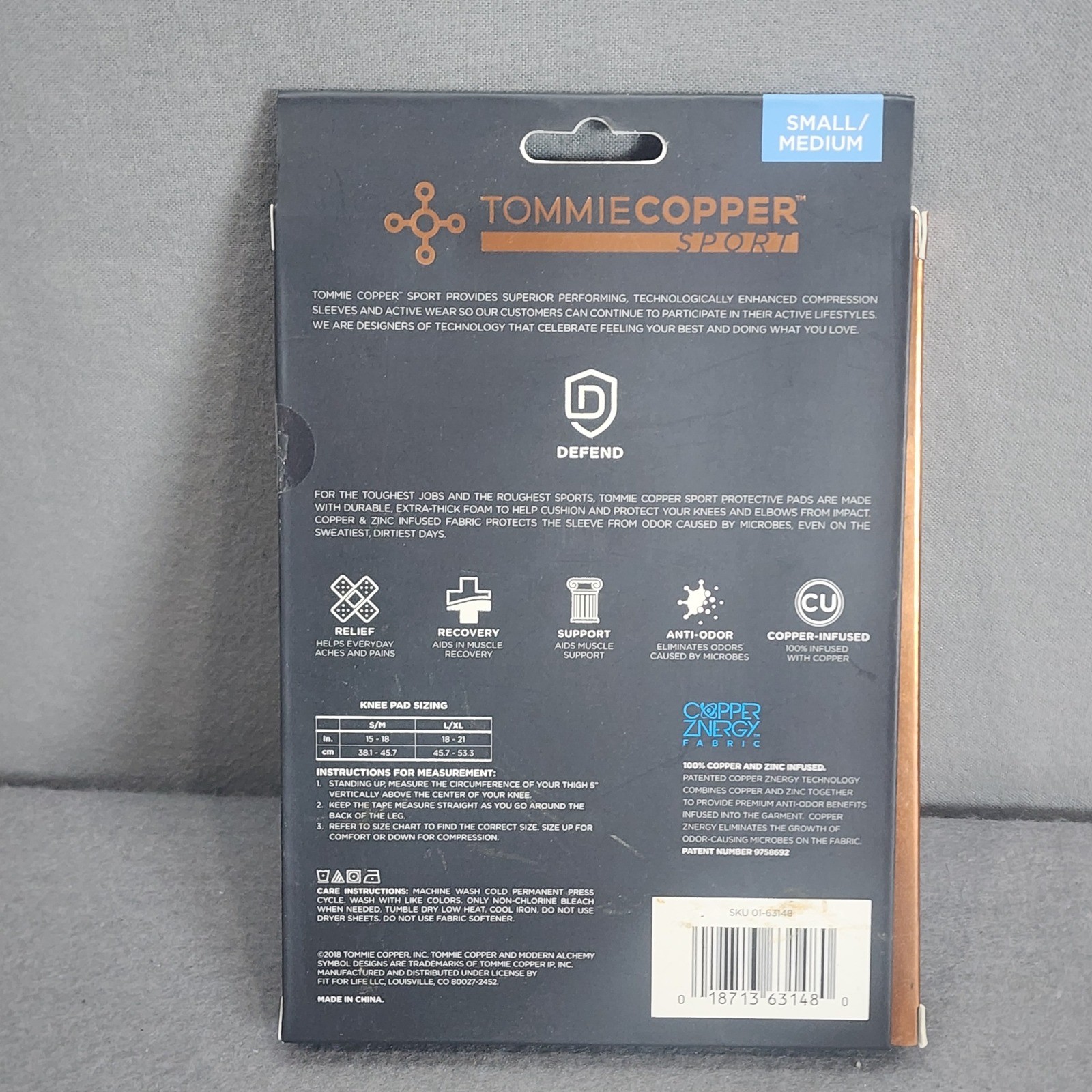 Tommie Copper Protective Knee Pad White Copper Infused Sport Unisex S/M