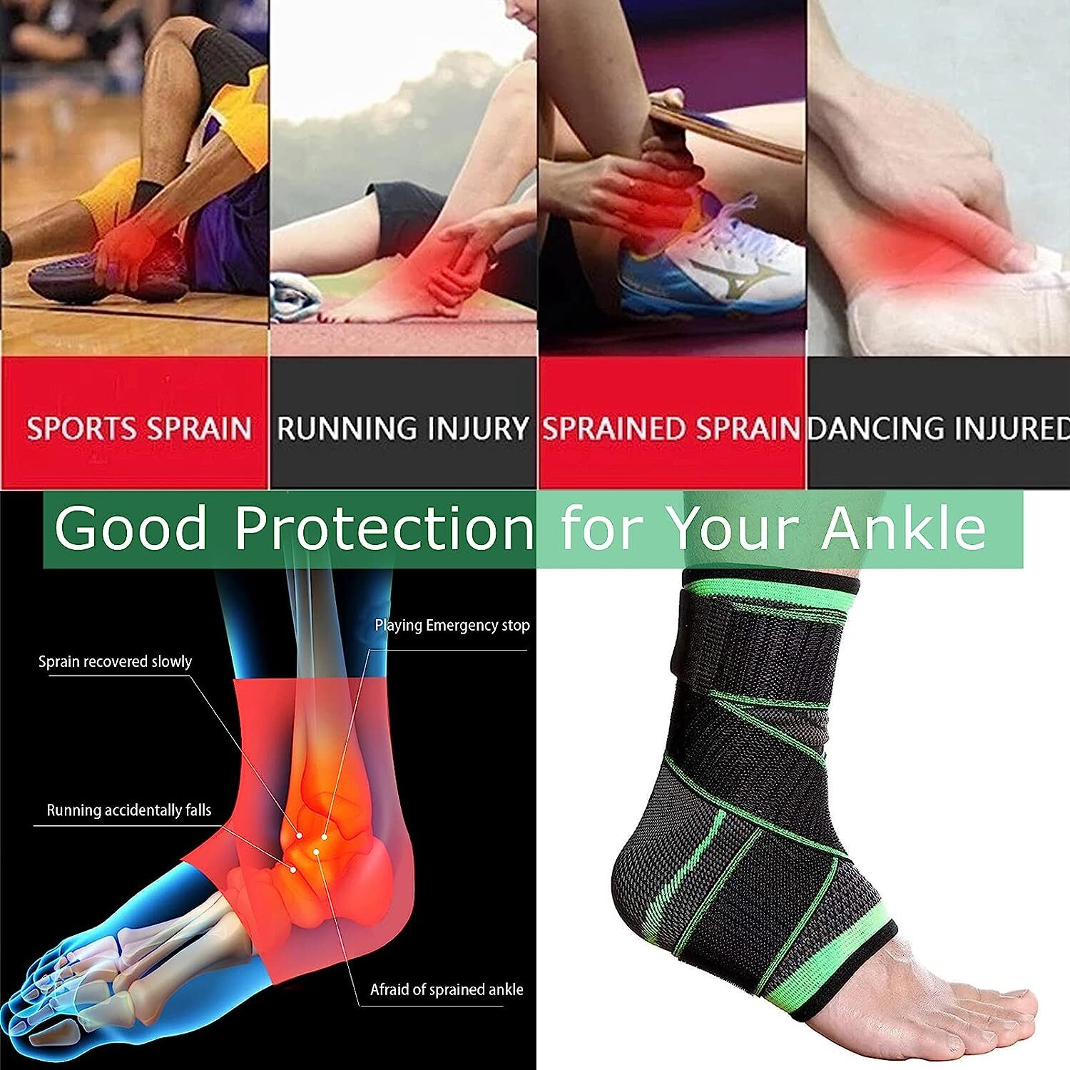 Ankle Brace Support Compression Sleeve Sprained Foot Tendon Pain Relief Wrap Gym