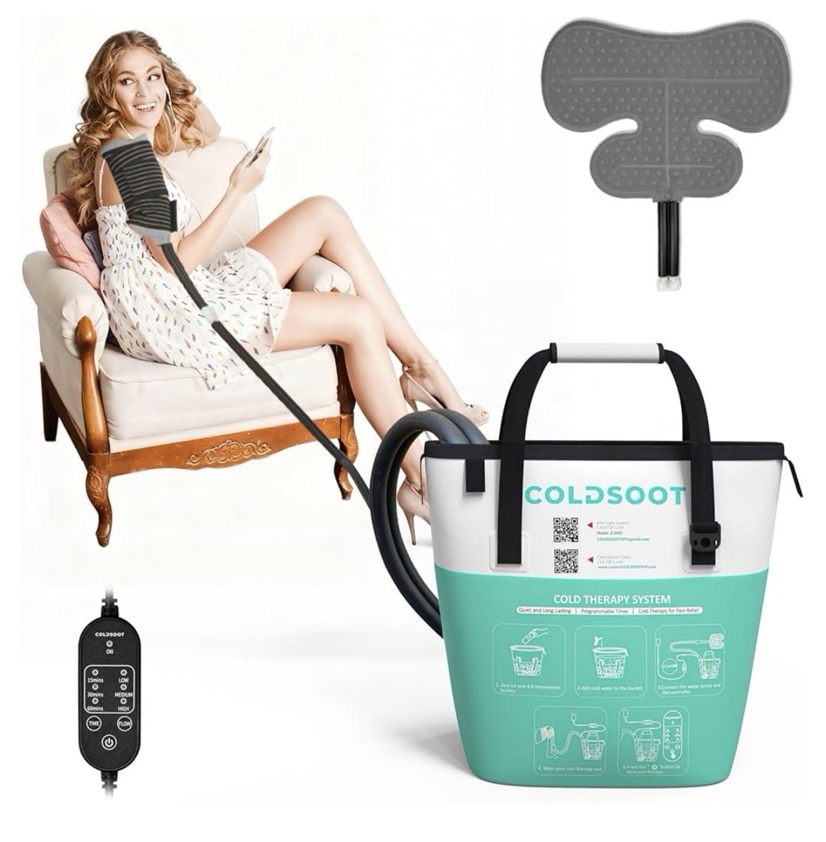 COLDSOOT Cold Therapy System Shoulder Machine w/ Compression Pad Timer 9 Qt