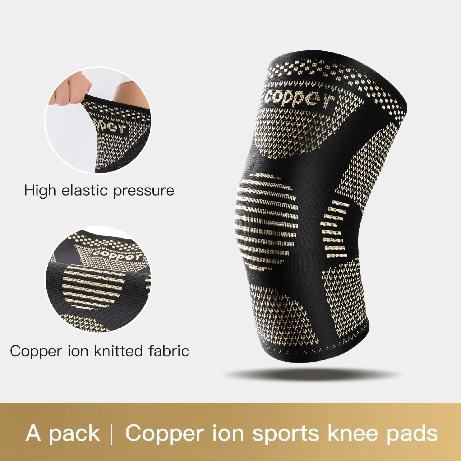2x Knee Sleeves Copper Compression Brace Support Sport Joint Injury Pain Relief