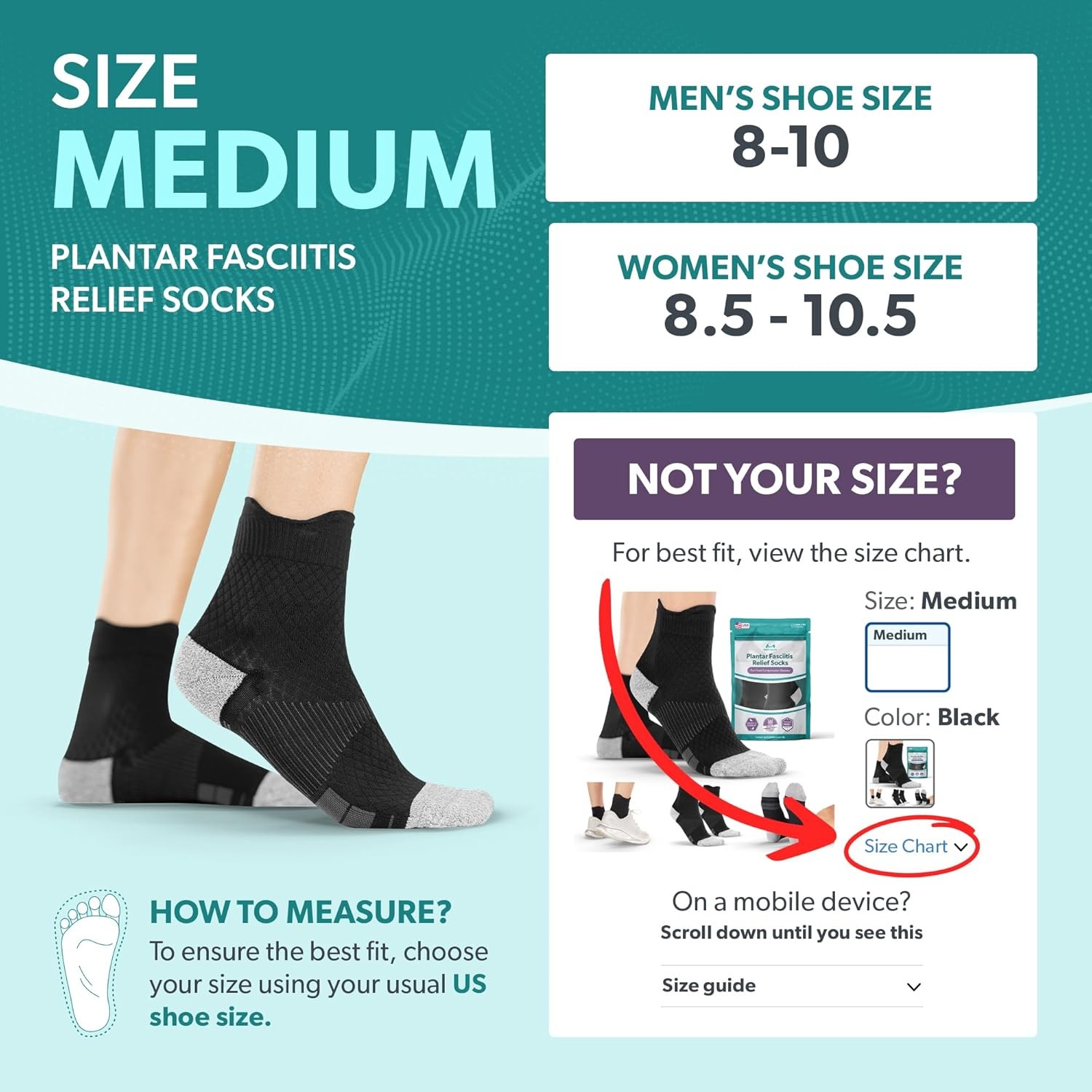 BraceAbility Plantar Medium (Women's 8.5-10.5 / Men's 8-10), Black