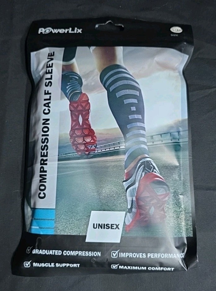 Powerlix Unisex Compression Calf Sleeve L/XL Black 1 Pair NEW Muscle Support
