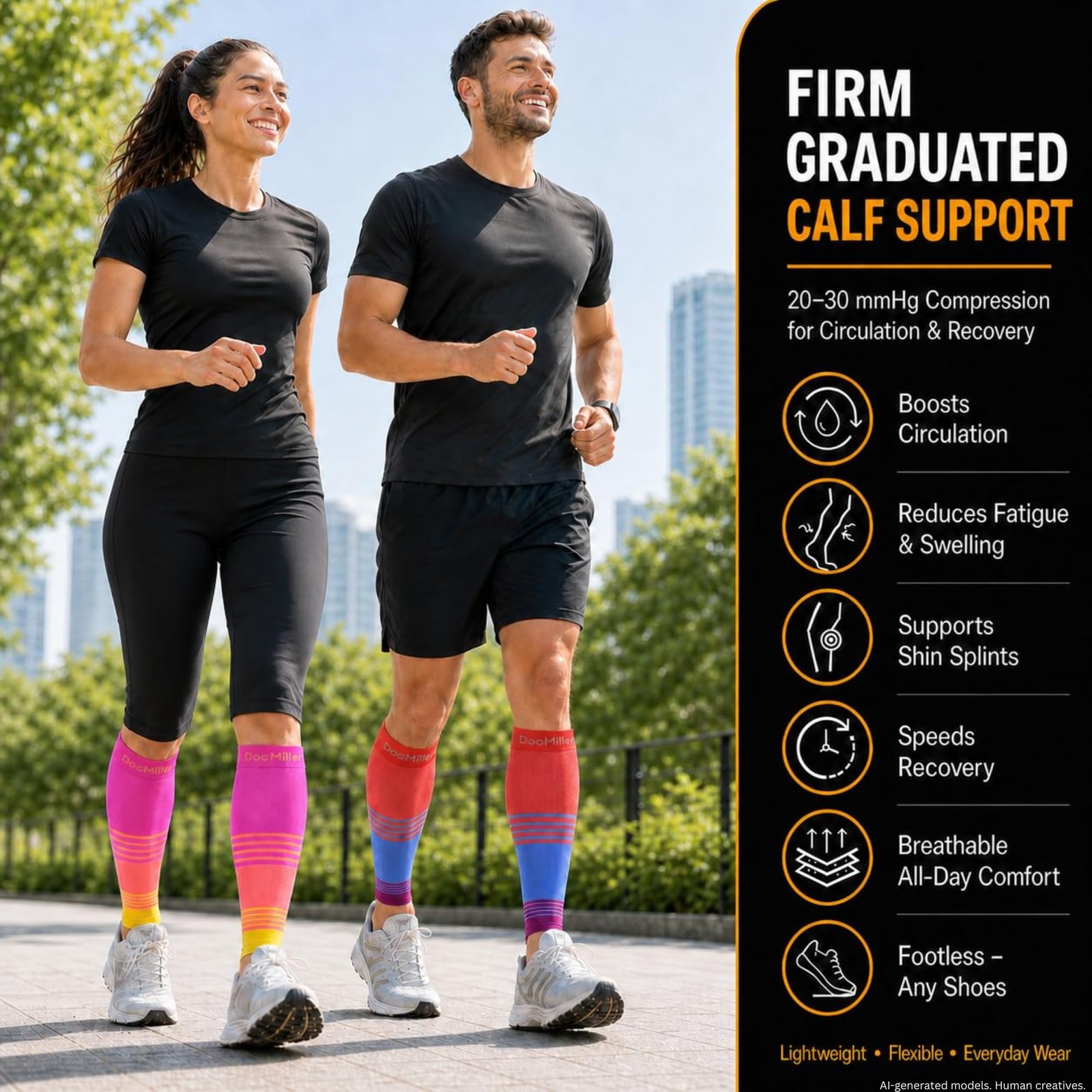 Doc Miller Calf Compression Sleeve for Men & Women – 2X-Large, Black Red Gray