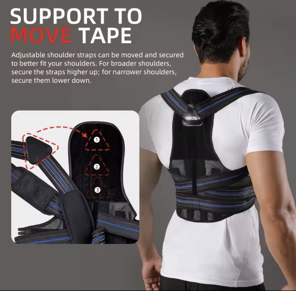 VBOSi Adjustable Back Brace Posture Corrector, Mesh, Steel Plates, M-XXL