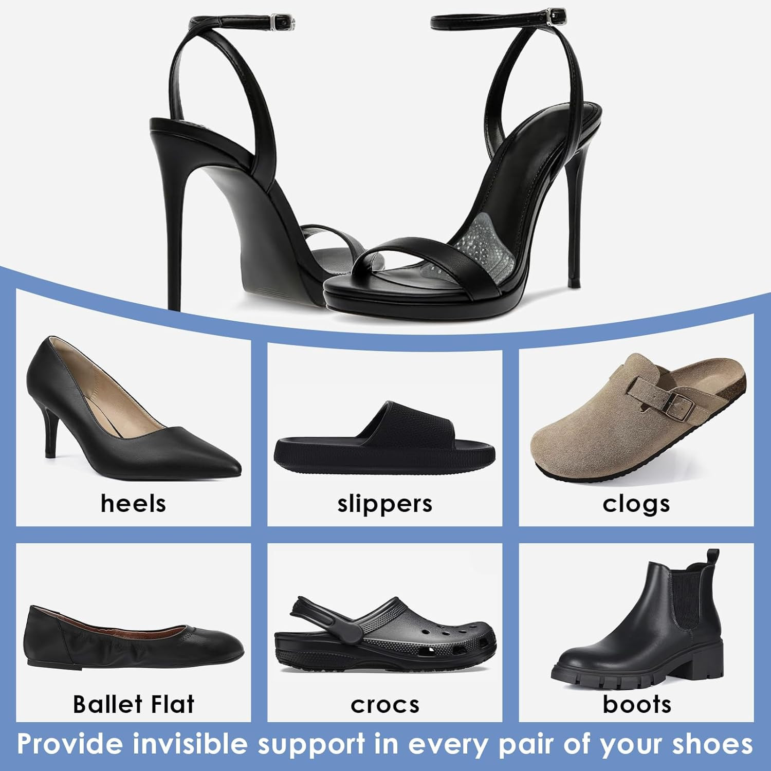 Arch Support Inserts Women, Customizable 3-Height System for Plantar Fasciitis,