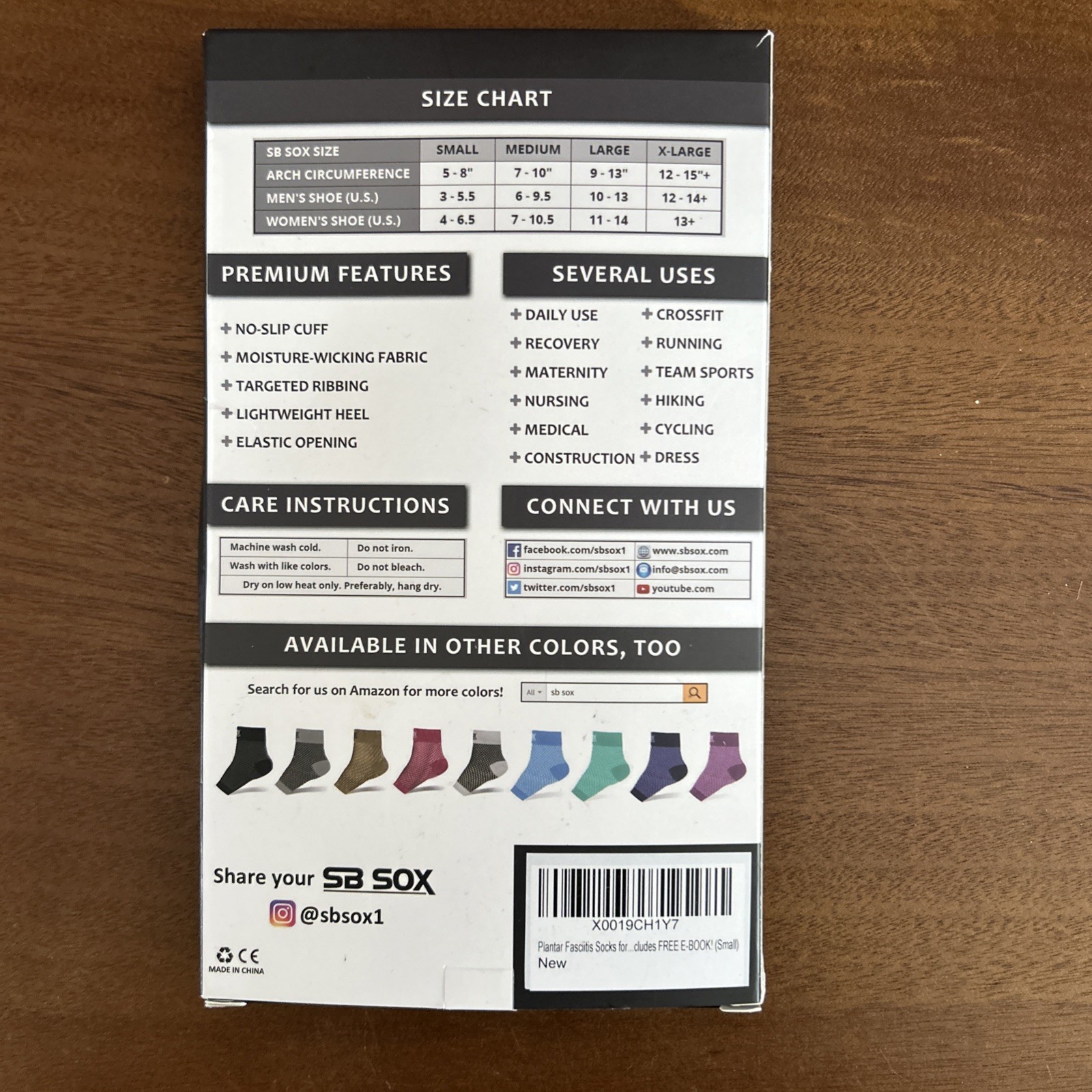 New SB SOX Plantar Fasciitis Compression Socks Size Small for Men or Women