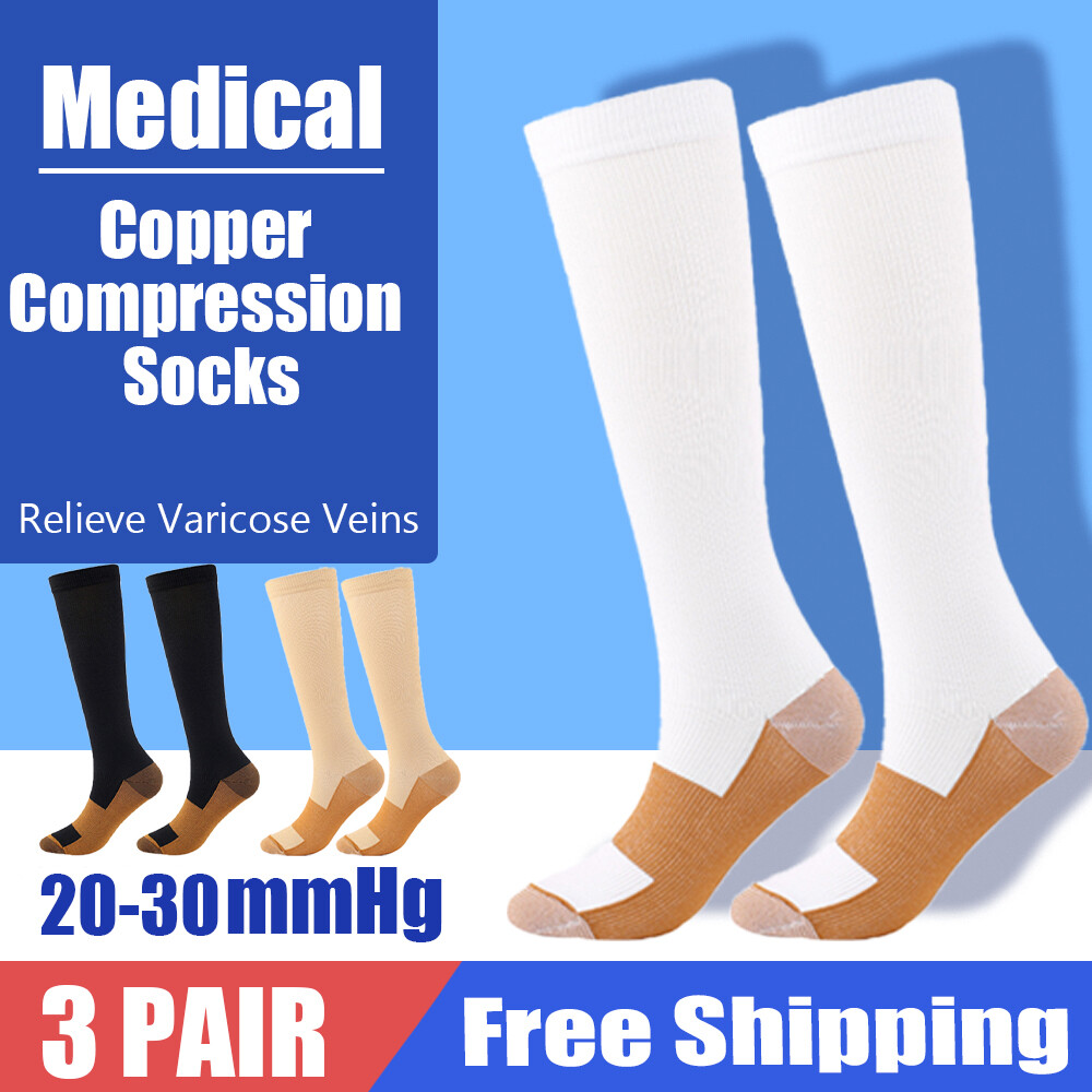 3 Pairs Men Women Pain Ache Relief Support Copper Compression Stockings US