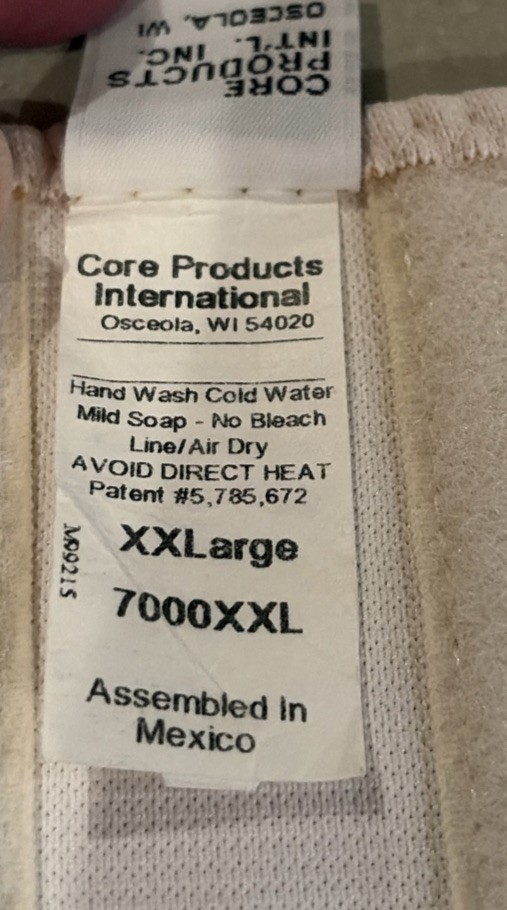 Core Products International Criss-Cross Lumbosacral Back Support XXL cream;Used
