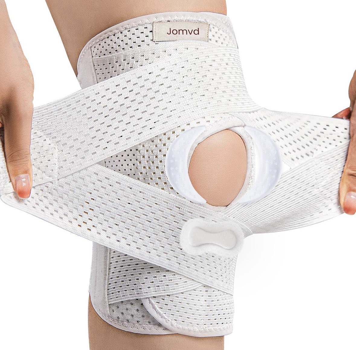 Knee Brace for Meniscus Tear, Knee Pain, Adjustable Breathable Support, White, L