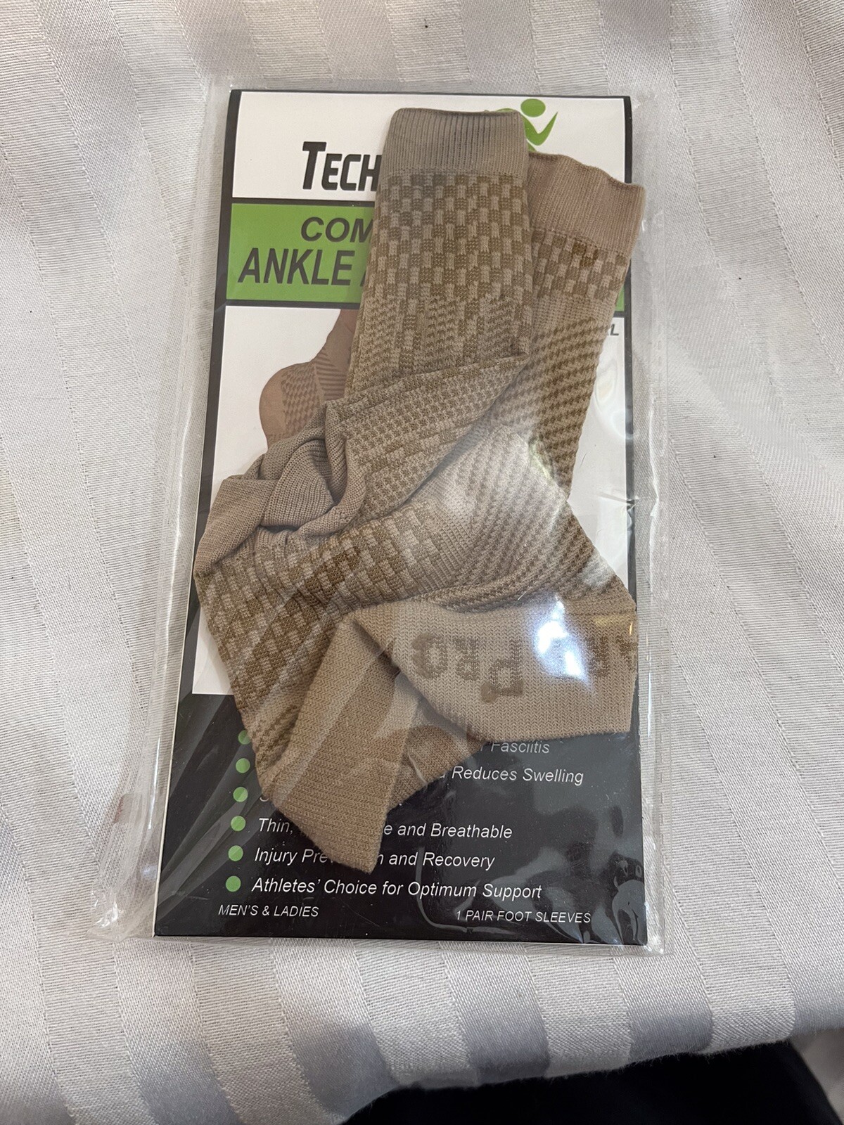 TechWare Pro Ankle Brace Compression Sleeve Size L/XL One Pair Nude