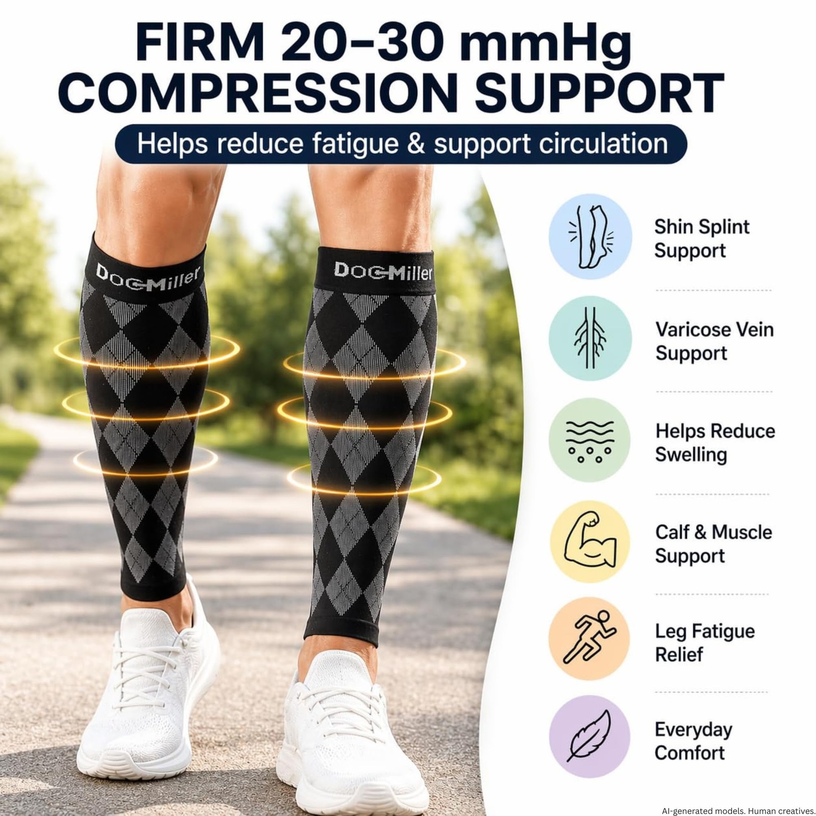 Doc Miller Calf Compression Sleeves 20-30 mmHg for Men Medium, Orange. White