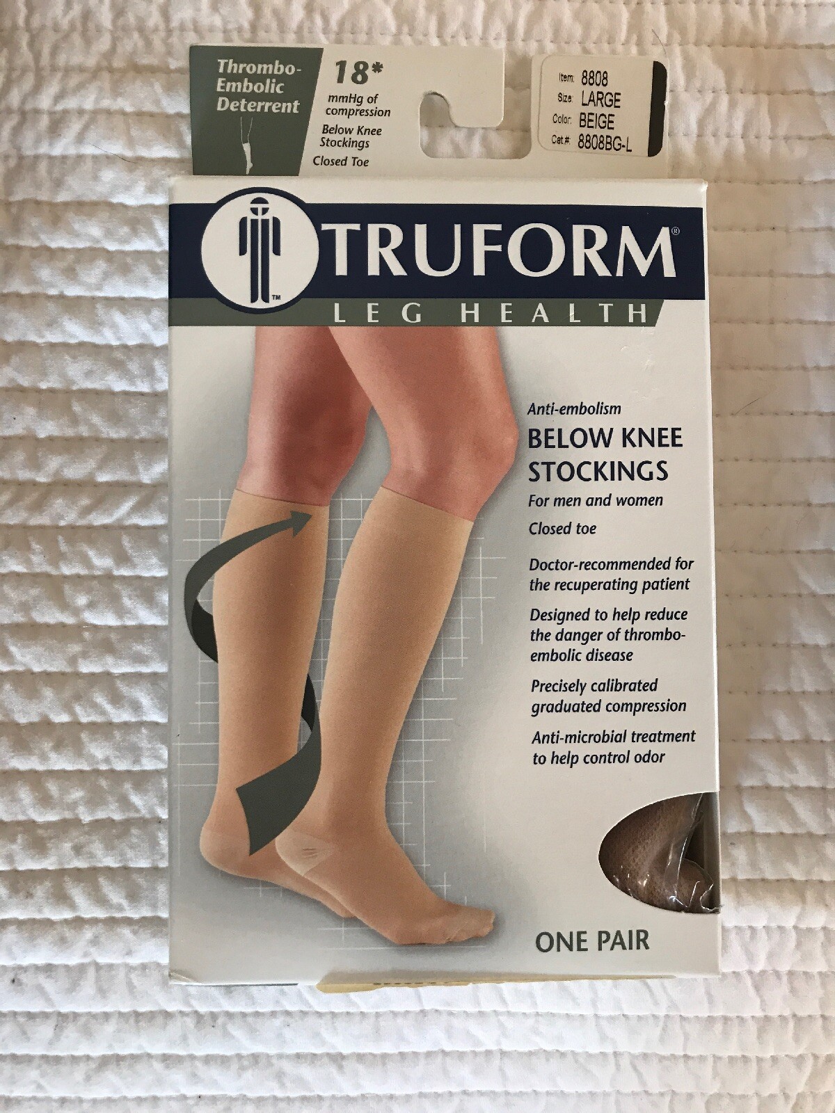Truform Below Knee Compression Stockings 18* Beige Large New In Box Fast Ship!