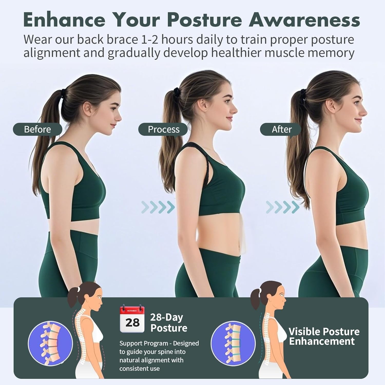 Posture Corrector, Adjustable Back Brace for Spine Alignment & Shoulder Support