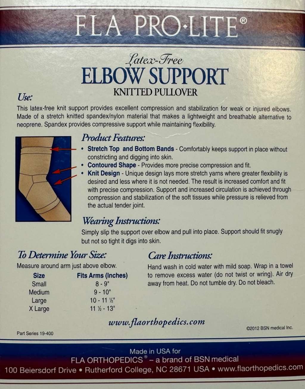 FLA Latex-Free Elbow Support Knitted Pullover (Blue) Small