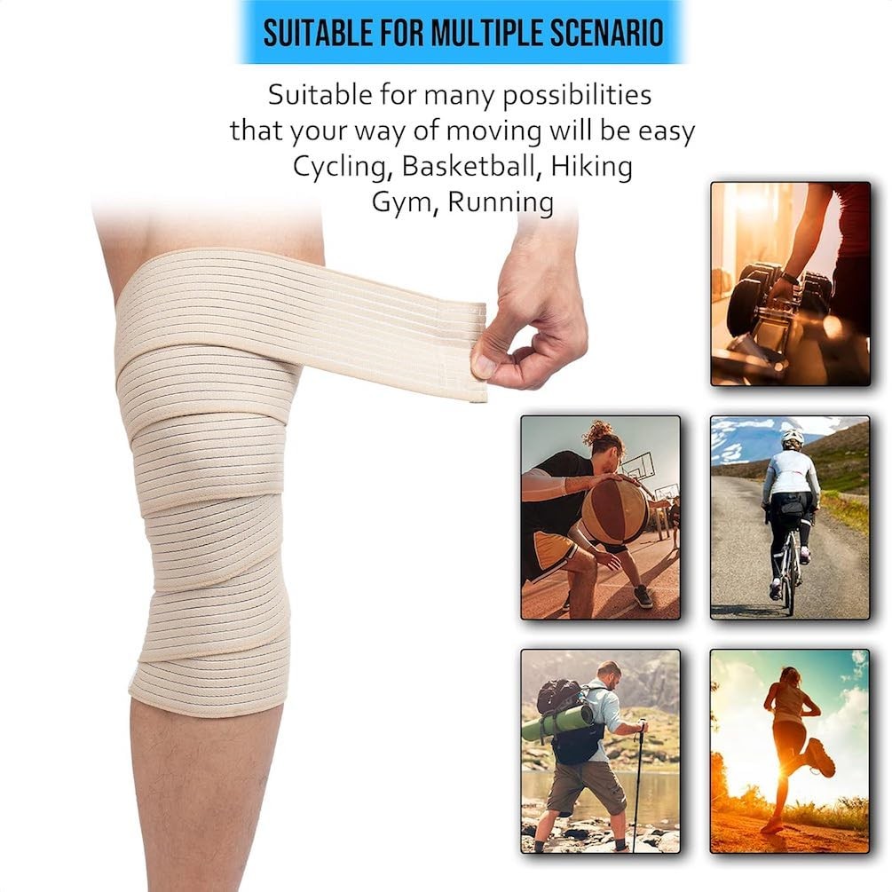 Extra Long Elastic Knee Wrap Compression Bandage Brace Support X-Large, Beige
