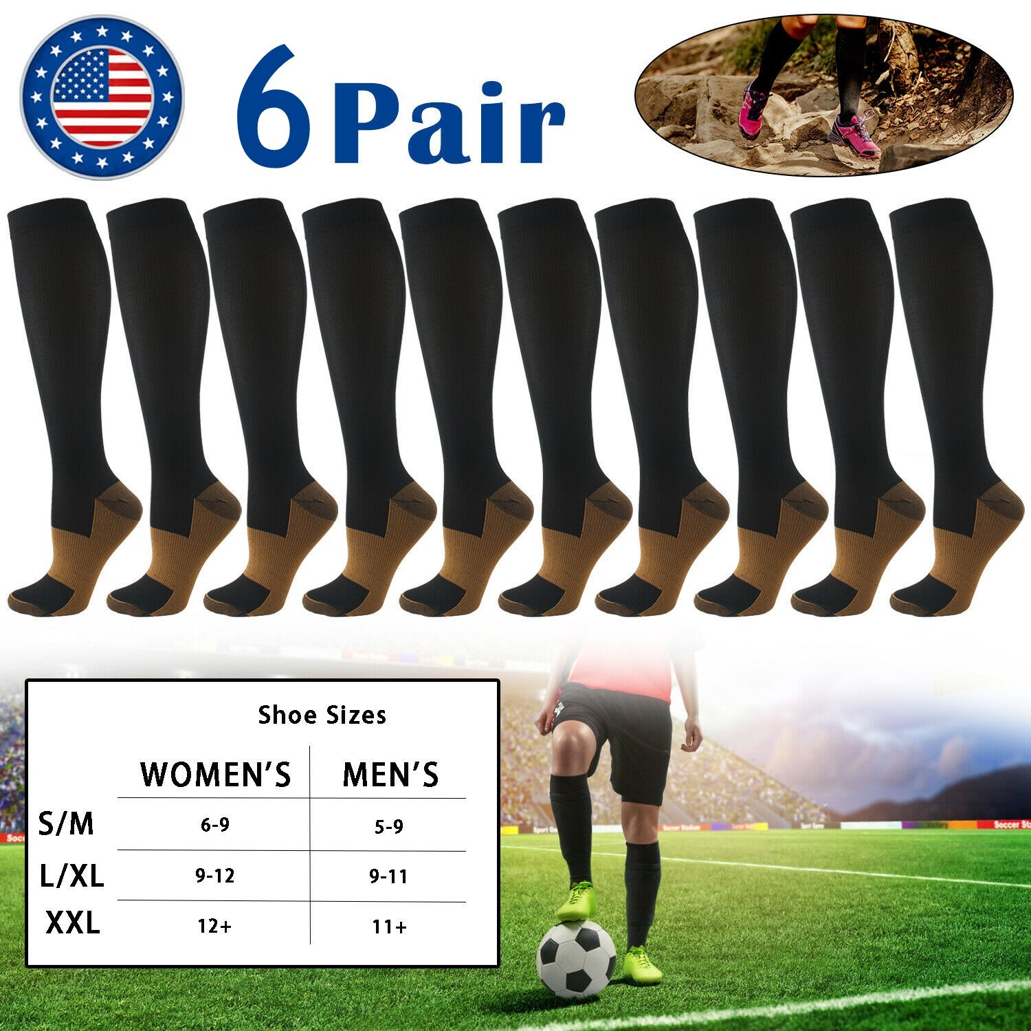 NEW Copper Compression Socks 20-30mmHg Graduated Support Mens Womens S/M L/XL