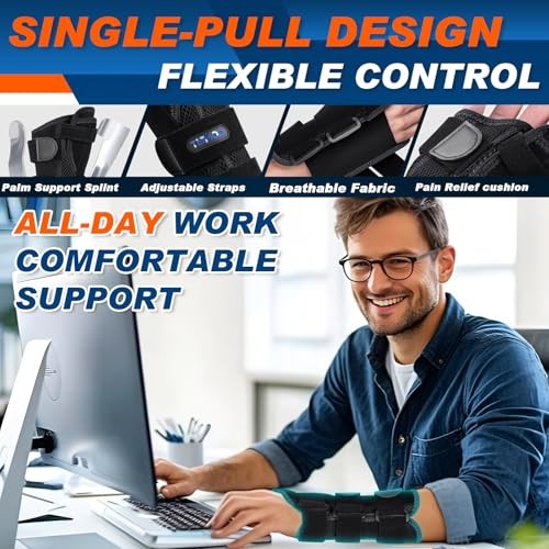 Carpal Tunnel Wrist Brace Night Support,Thumb Spica One Size Black-Right Hand