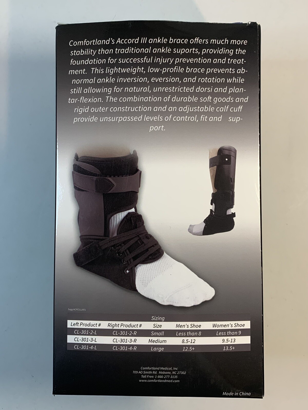 NIB Comfortland Accord III Ankle Brace Black CL-301-2-R small right